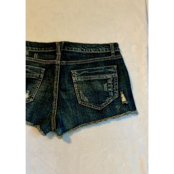 VTG y2k Mudd 2000s Denim Jean Shorts Boho Cochet Floral Festival Fringe 13 Low - Picture 10 of 11